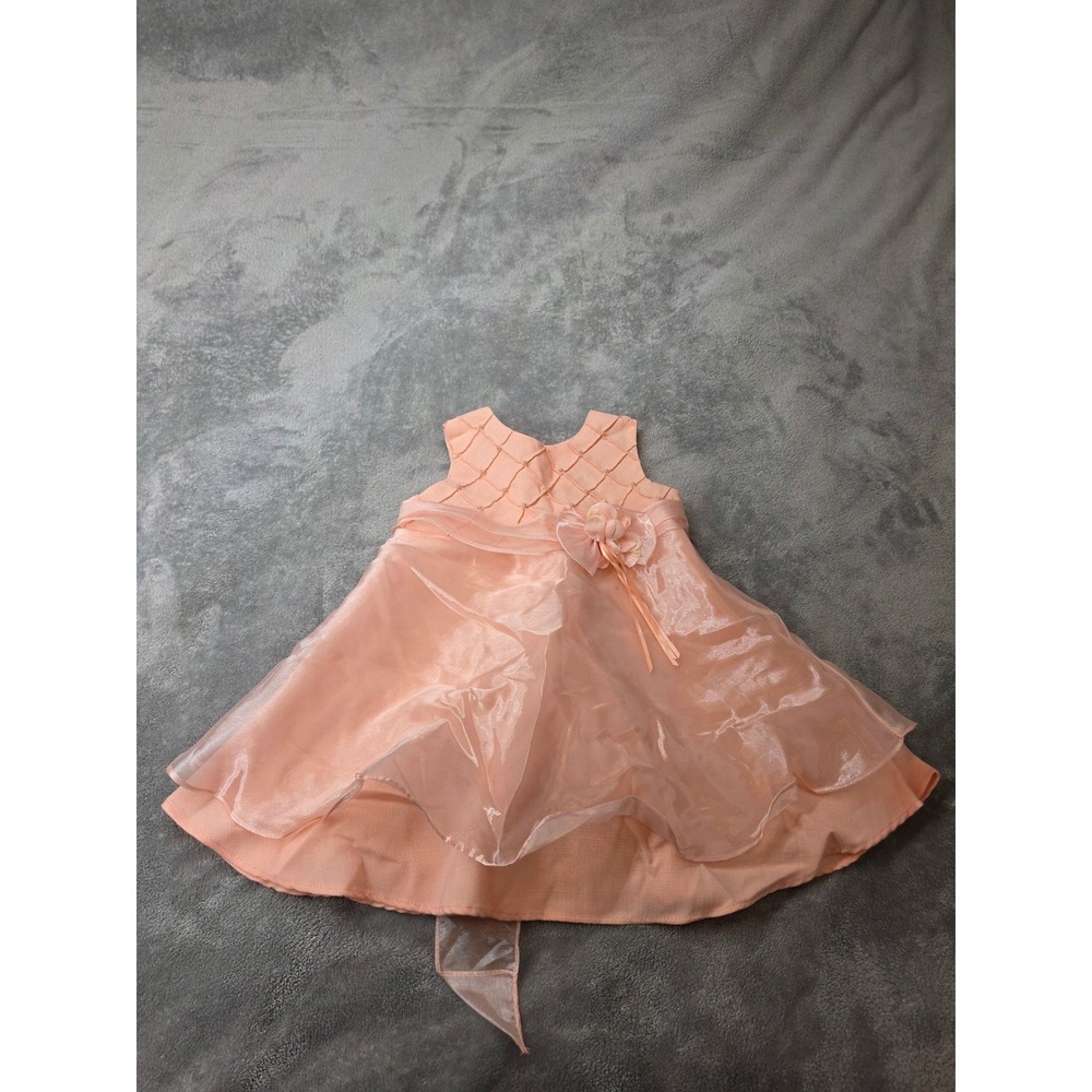 Bonnie Baby Girls Peach Organza Special Occasion Dress Pearls 18M R19253-2